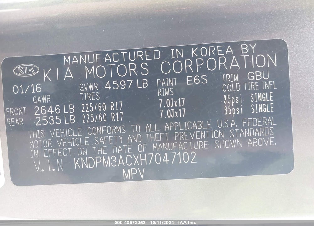 2017 KIA SPORTAGE LX VIN: KNDPM3ACXH7047102
