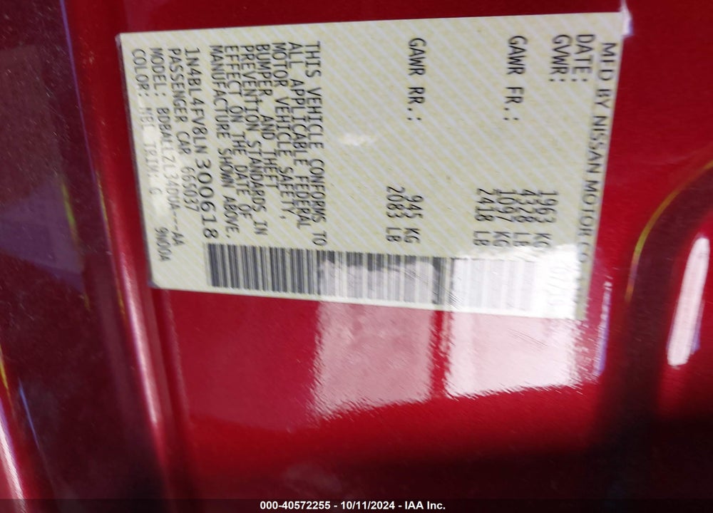 2020 NISSAN ALTIMA PLATINUM FWD VIN: 1N4BL4FV8LN300618