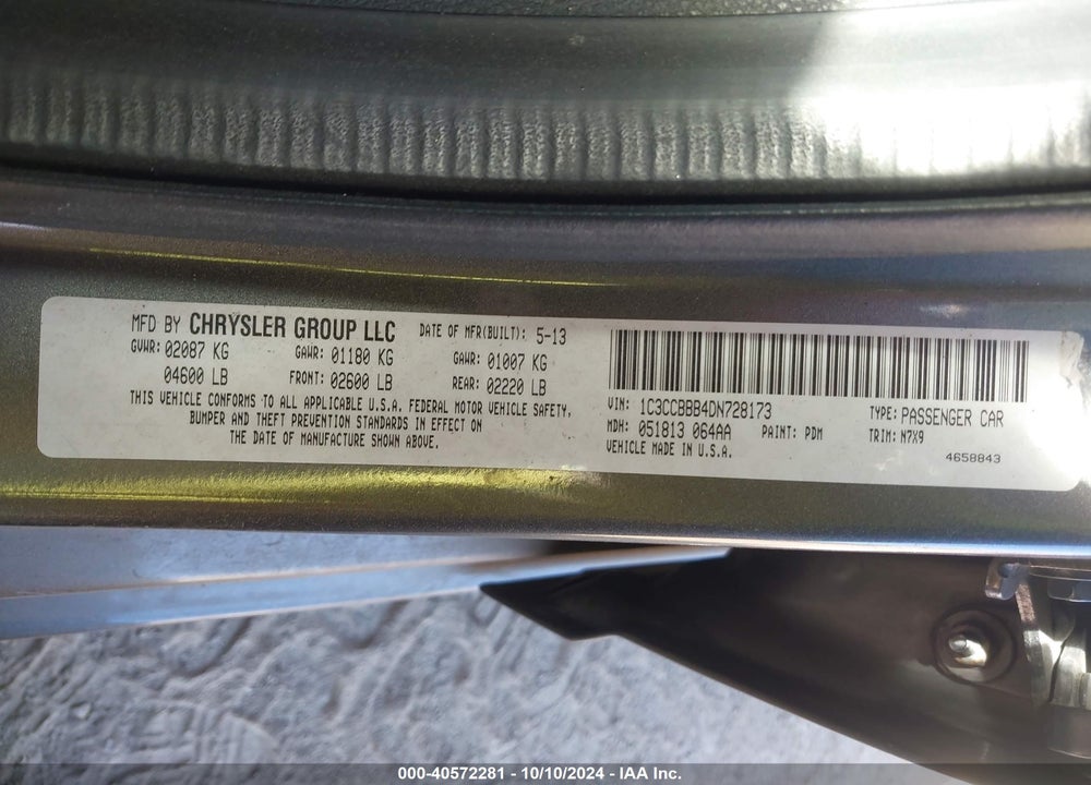 2013 CHRYSLER 200 TOURING VIN: 1C3CCBBB4DN728173