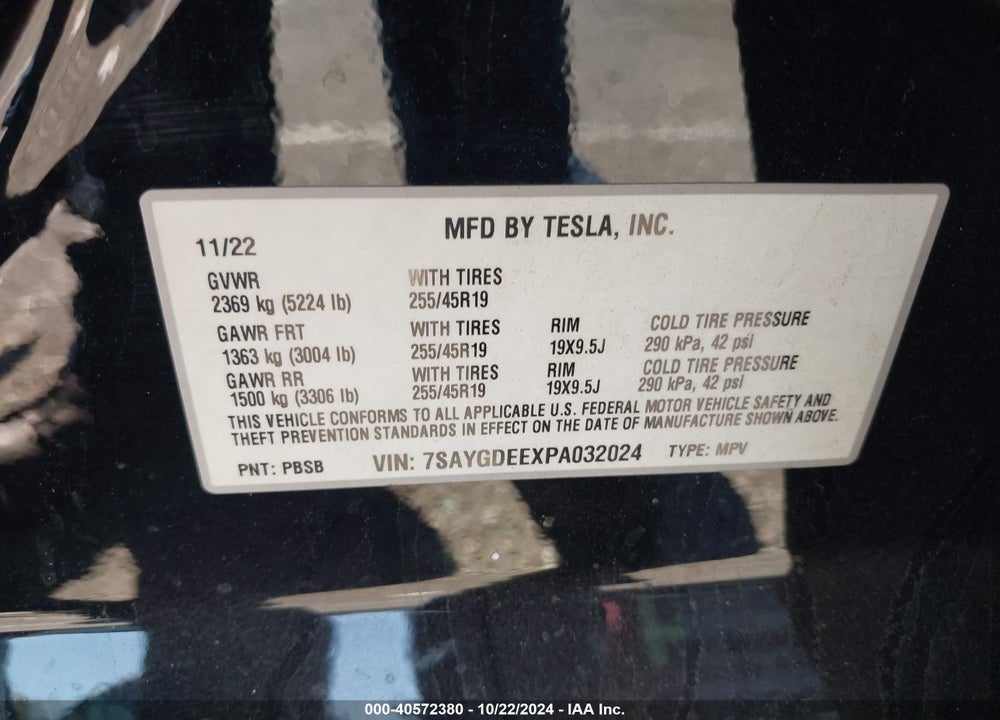 2023 TESLA MODEL Y AWD/LONG RANGE DUAL MOTOR ALL-WHEEL DRIVE VIN: 7SAYGDEEXPA032024