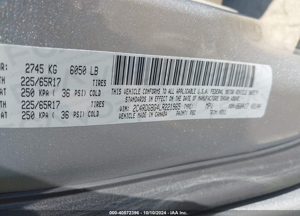 2020 DODGE GRAND CARAVAN SE VIN: 2C4RDGBG4LR221965