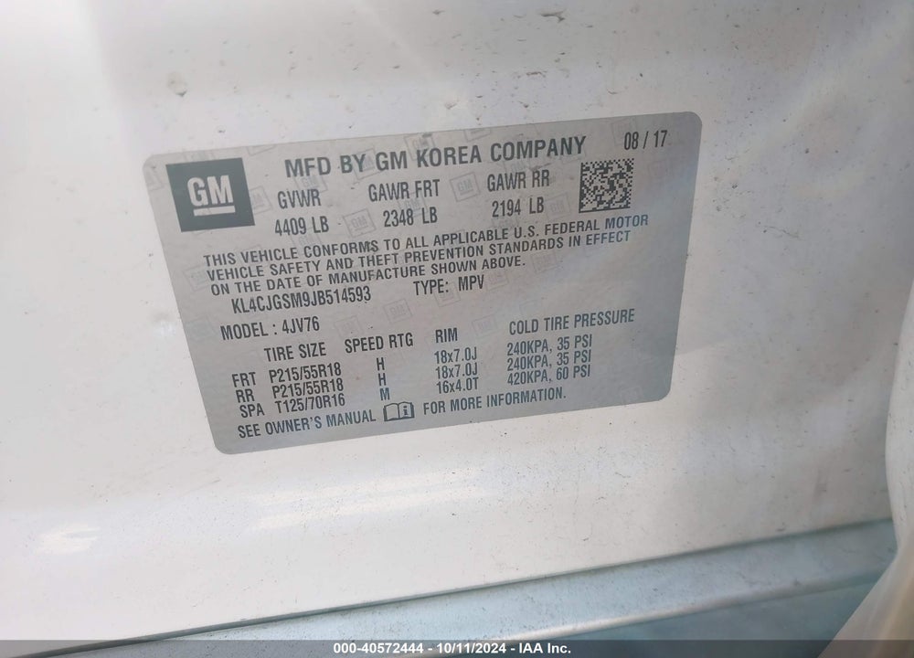 2018 BUICK ENCORE ESSENCE VIN: KL4CJGSM9JB514593