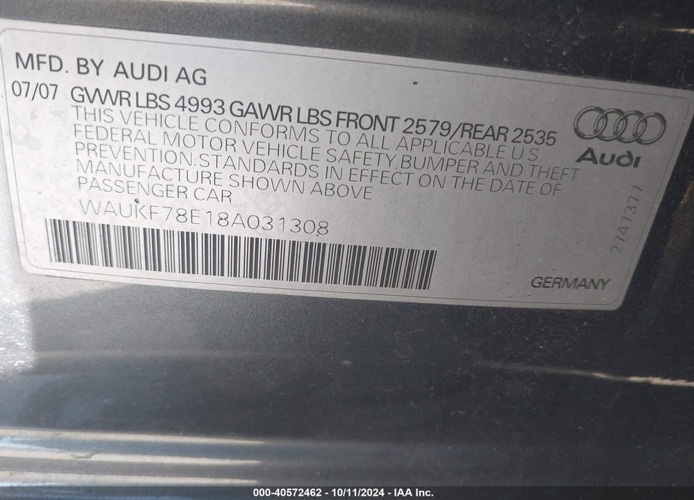 2008 AUDI A4 2.0T/2.0T AVANT SPECIAL EDITION VIN: WAUKF78E18A031308