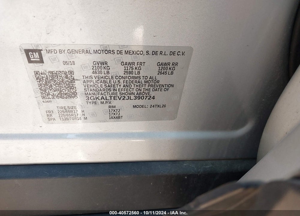 2018 GMC TERRAIN SLE VIN: 3GKALTEV2JL390724