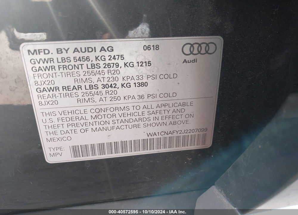 2018 AUDI Q5 2.0T PREMIUM/2.0T TECH PREMIUM VIN: WA1CNAFY2J2207099