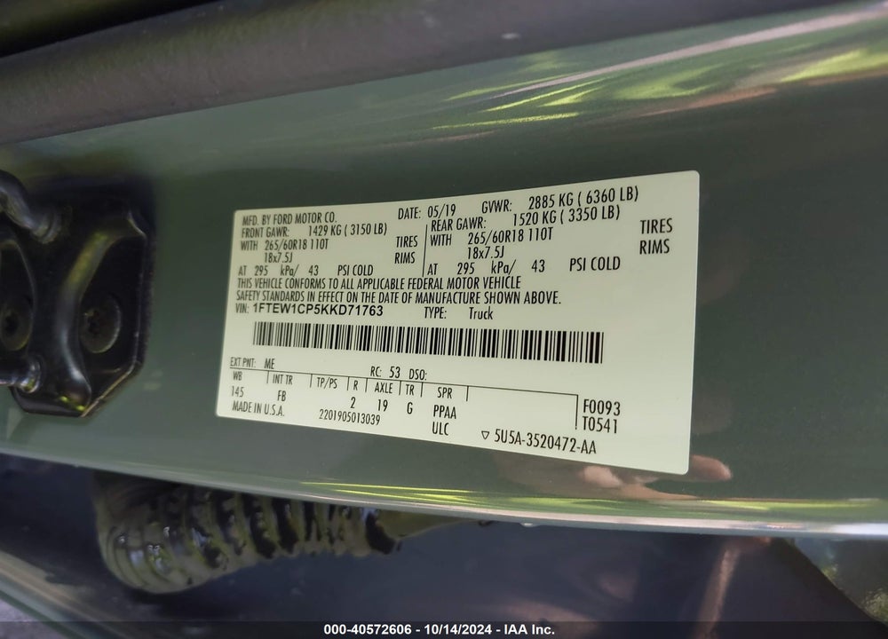 2019 FORD F-150 XLT VIN: 1FTEW1CP5KKD71763