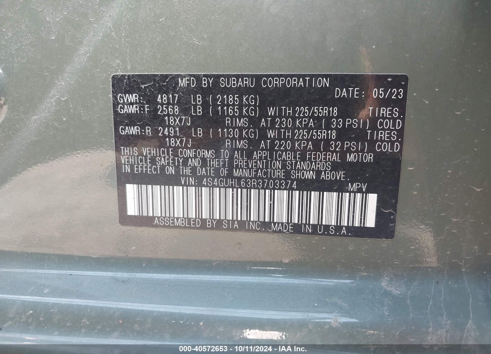 2024 SUBARU CROSSTREK LIMITED VIN: 4S4GUHL63R3703374