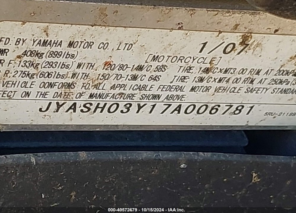 2007 YAMAHA YP400 VIN: JYASH03Y17A006781