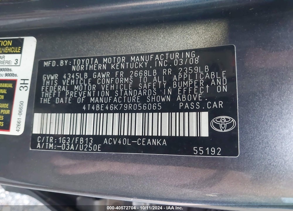 2009 TOYOTA CAMRY LE VIN: 4T4BE46K79R056065