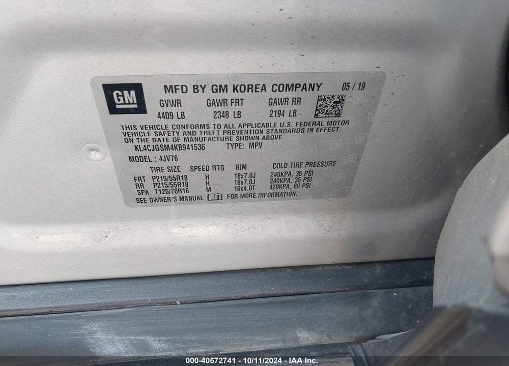2019 BUICK ENCORE AWD ESSENCE VIN: KL4CJGSM4KB941536