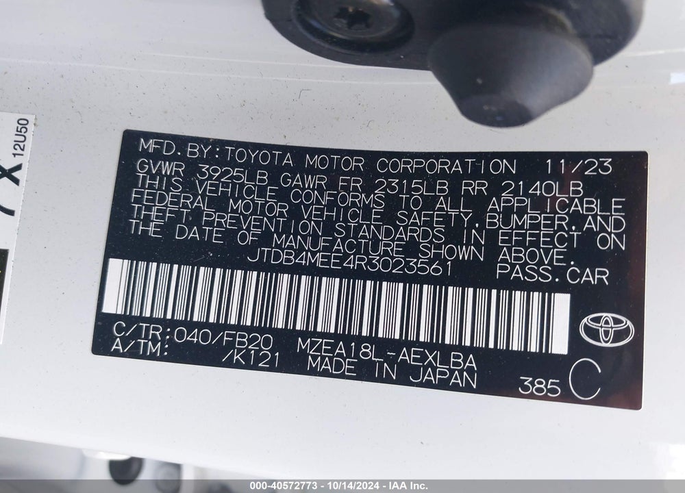 2024 TOYOTA COROLLA LE VIN: JTDB4MEE4R3023561