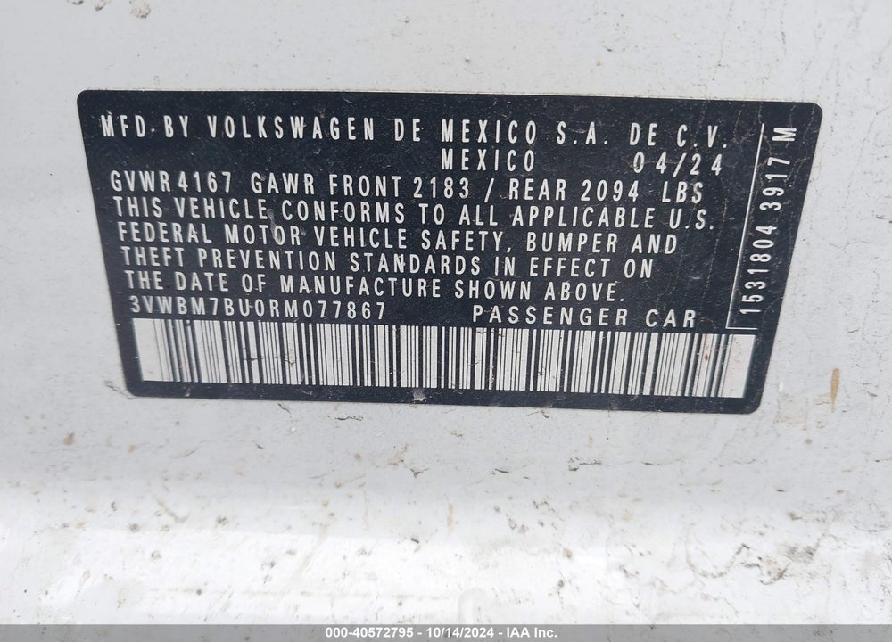 2024 VOLKSWAGEN JETTA 1.5T SPORT VIN: 3VWBM7BU0RM077867