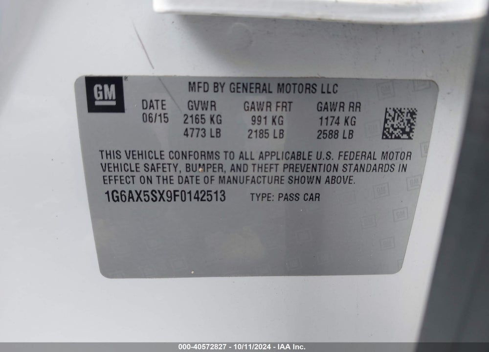 2015 CADILLAC CTS LUXURY VIN: 1G6AX5SX9F0142513