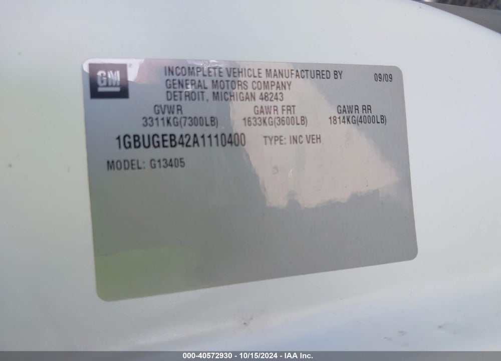 2010 CHEVROLET EXPRESS 1500 UPFITTER VIN: 1GBUGEB42A1110400