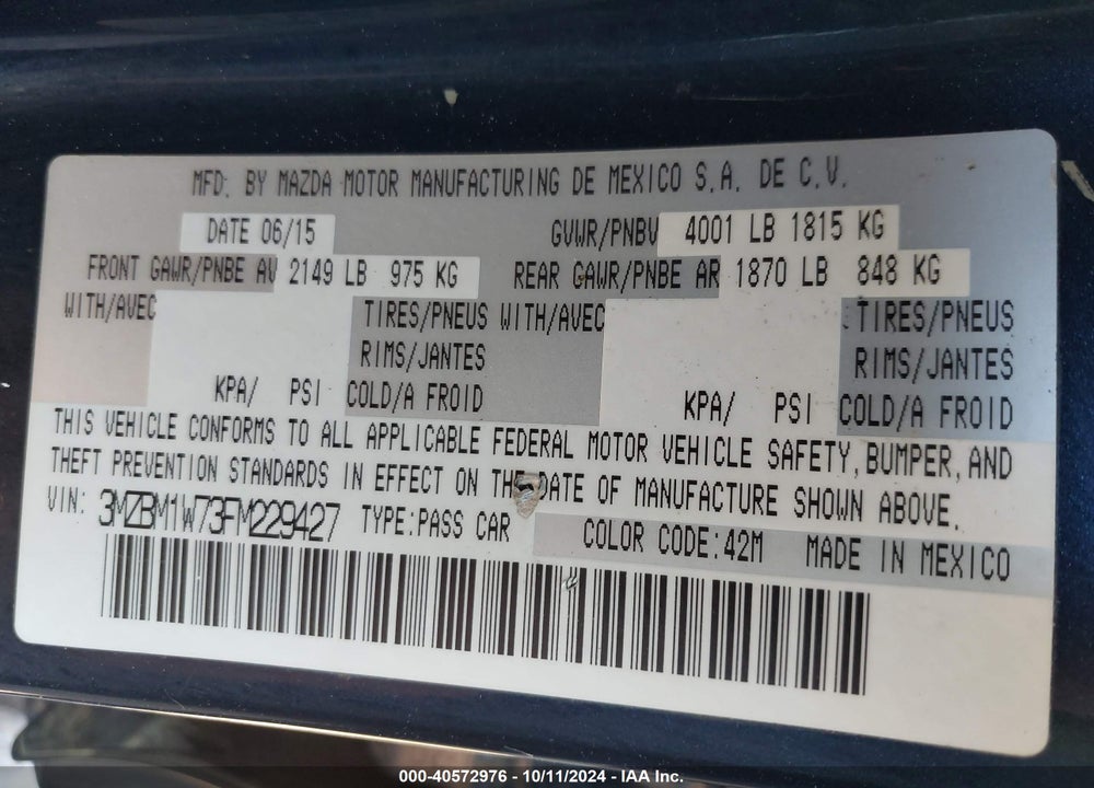 2015 MAZDA 3 I GRAND TOURING VIN: 3MZBM1W73FM229427