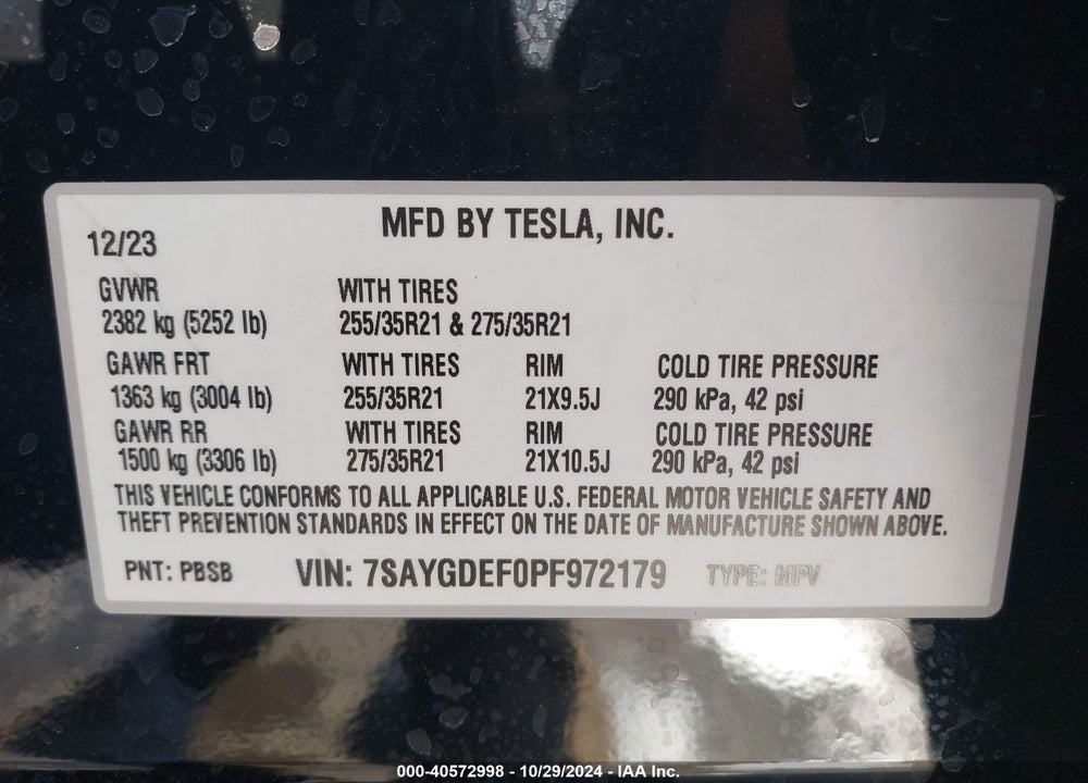 2023 TESLA MODEL Y PERFORMANCE DUAL MOTOR ALL-WHEEL DRIVE VIN: 7SAYGDEF0PF972179