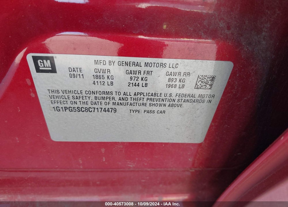 2012 CHEVROLET CRUZE 2LT VIN: 1G1PG5SC8C7174479