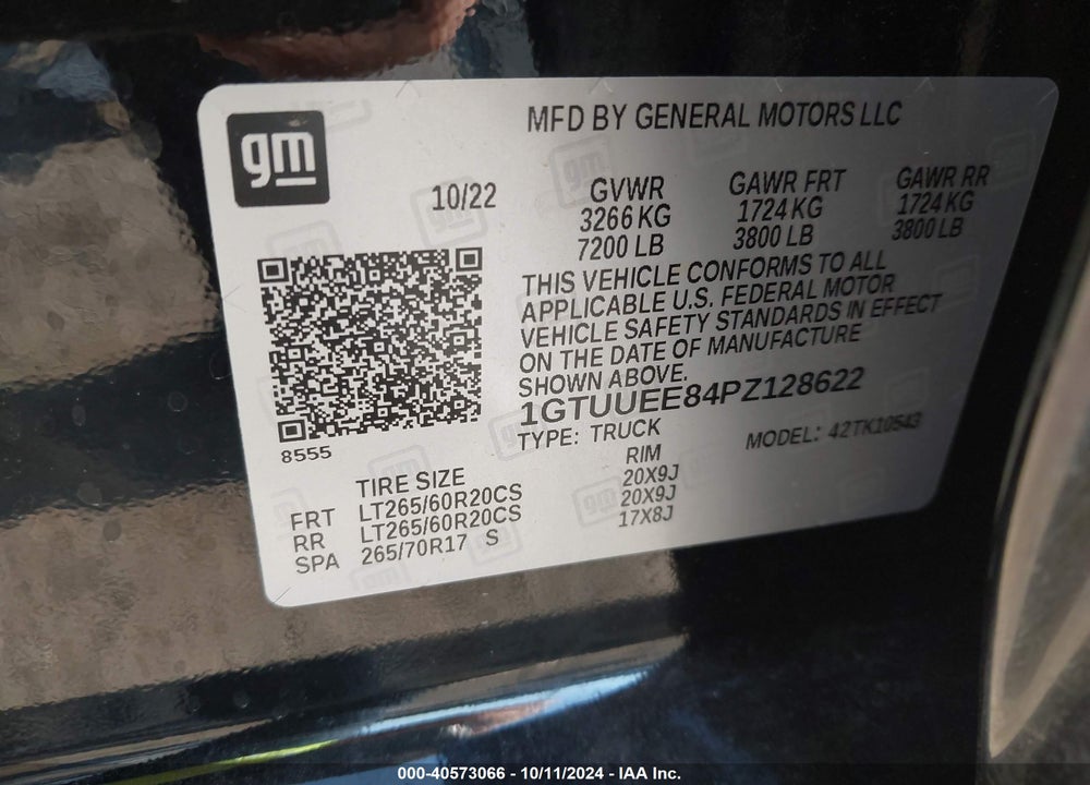 2023 GMC SIERRA 1500 4WD SHORT BOX AT4 VIN: 1GTUUEE84PZ128622