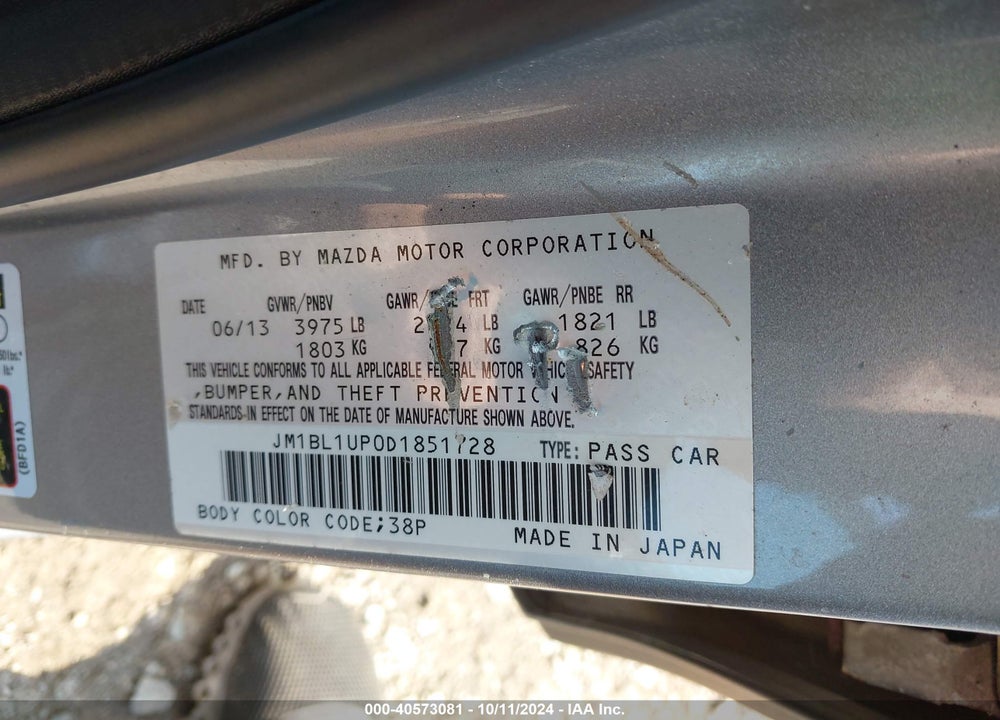 2013 MAZDA 3 I SPORT VIN: JM1BL1UP0D1851728