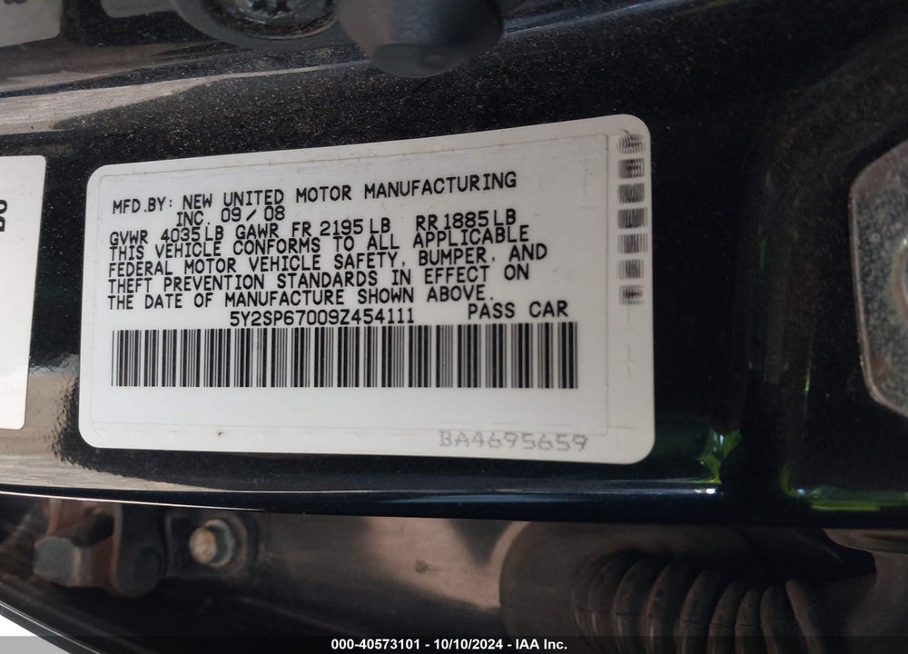 2009 PONTIAC VIBE VIN: 5Y2SP67009Z454111
