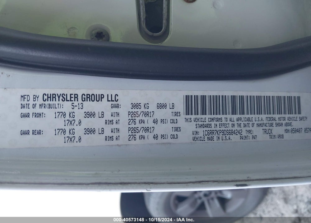 2013 RAM 1500 TRADESMAN VIN: 1C6RR7KP9DS684242