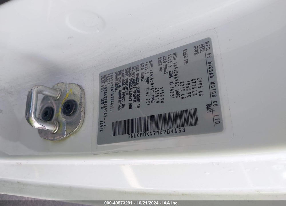 2021 NISSAN NV200 COMPACT CARGO S XTRONIC CVT VIN: 3N6CM0KN7MK704153