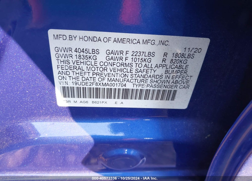 2021 ACURA ILX PREMIUM A-SPEC PACKAGES/TECHNOLOGY A-SPEC PACKAGES VIN: 19UDE2F8XMA001704