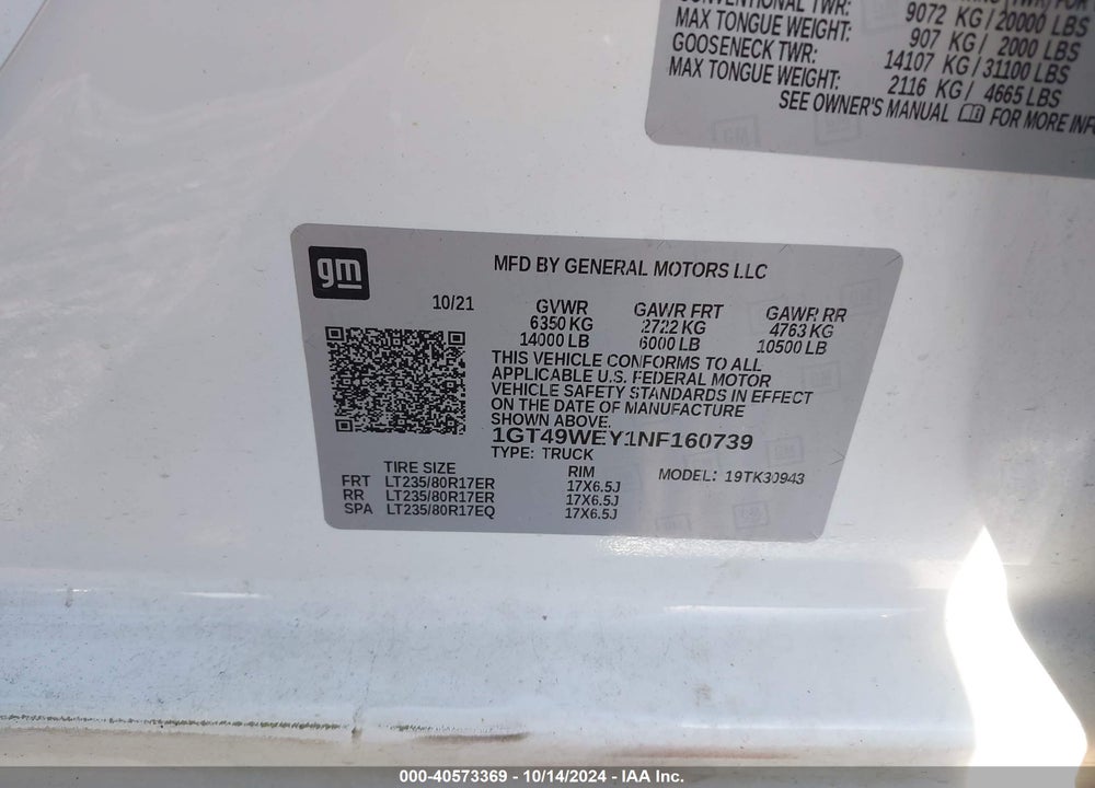 2022 GMC SIERRA 3500HD 4WD  LONG BED DENALI VIN: 1GT49WEY1NF160739