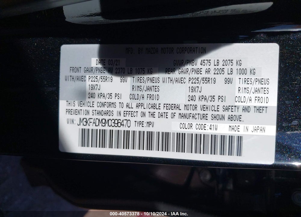 2021 MAZDA CX-5 GRAND TOURING VIN: JM3KFADM9M0396470