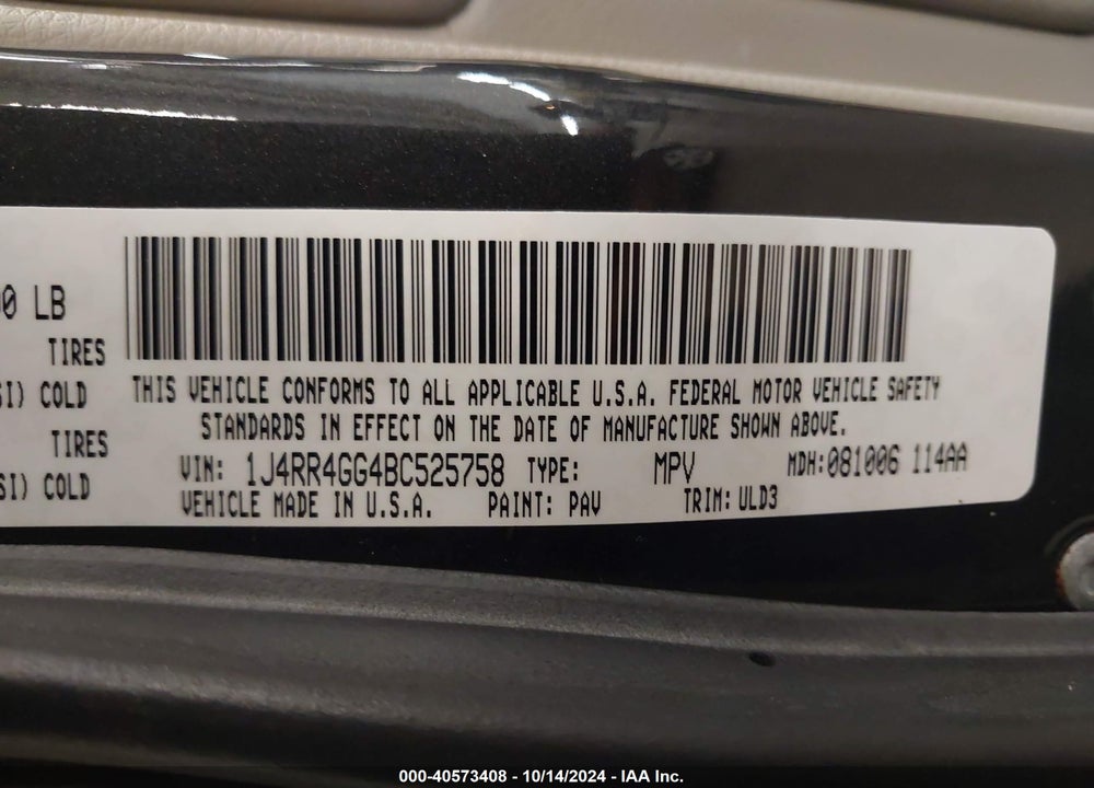2011 JEEP GRAND CHEROKEE LAREDO VIN: 1J4RR4GG4BC525758