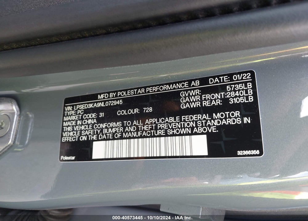 2022 POLESTAR 2 LONG RANGE DUAL MOTOR VIN: LPSED3KA9NL072945
