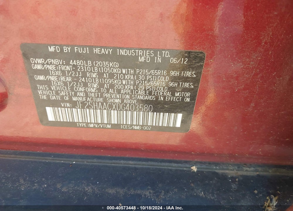 2013 SUBARU FORESTER 2.5X VIN: JF2SHAACXDG403580