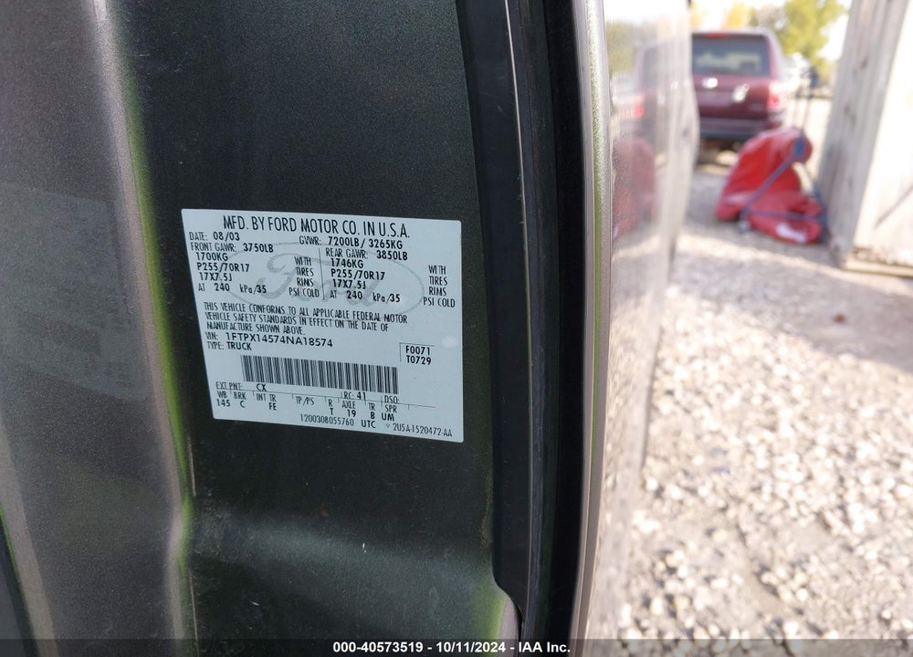 2004 FORD F-150 FX4/LARIAT/XL/XLT VIN: 1FTPX14574NA18574