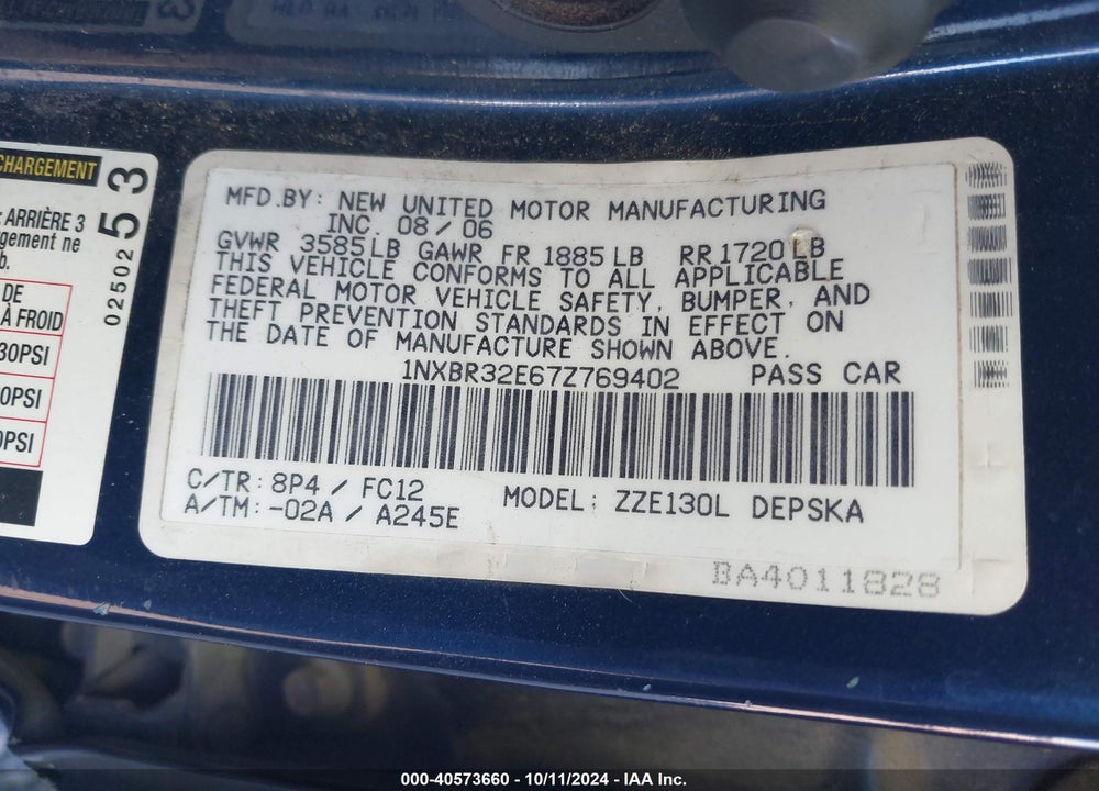 2007 TOYOTA COROLLA S VIN: 1NXBR32E67Z769402