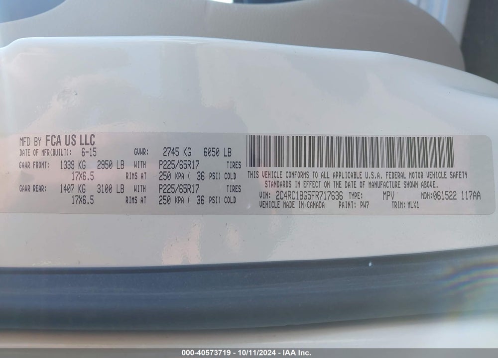 2015 CHRYSLER TOWN & COUNTRY TOURING VIN: 2C4RC1BG5FR717636