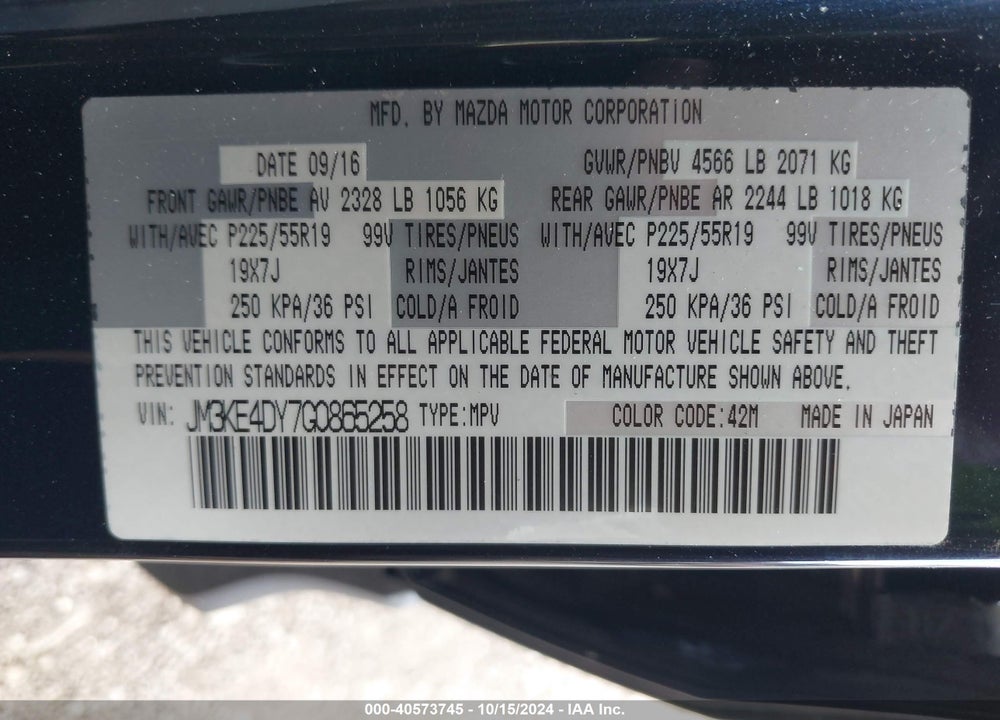 2016 MAZDA CX-5 GRAND TOURING VIN: JM3KE4DY7G0865258