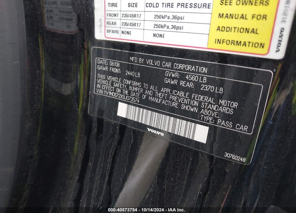 2009 VOLVO C70 T5 VIN: YV1MC672X9J073574
