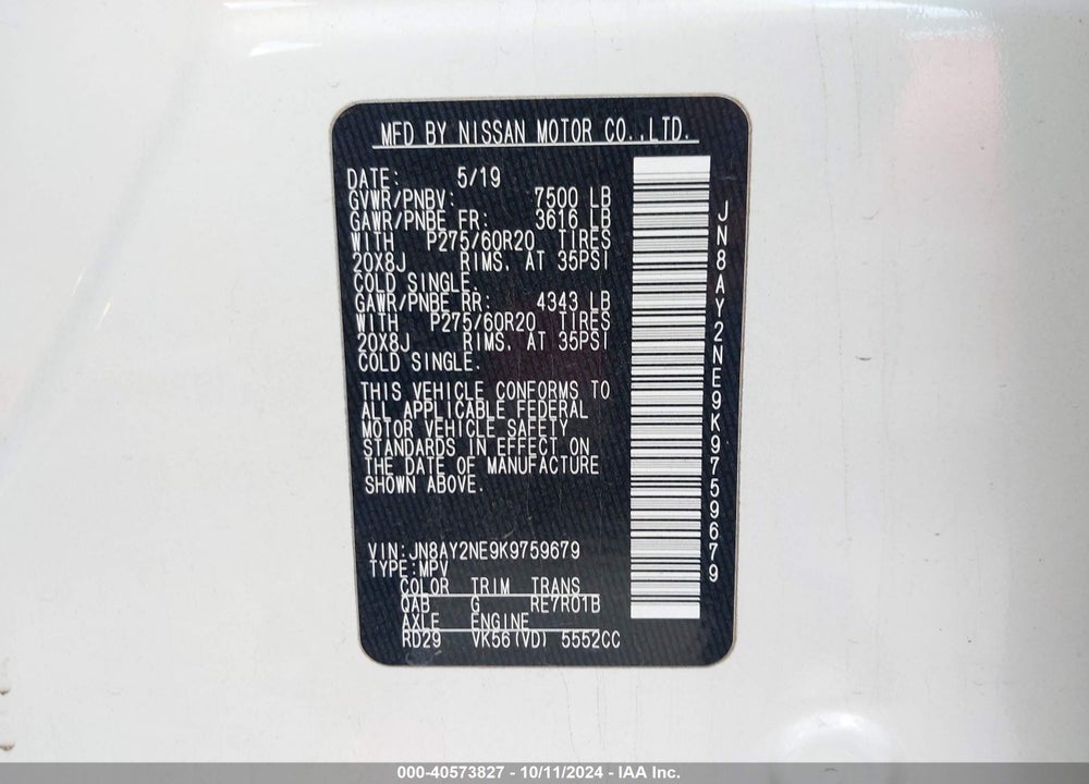 2019 NISSAN ARMADA PLATINUM VIN: JN8AY2NE9K9759679