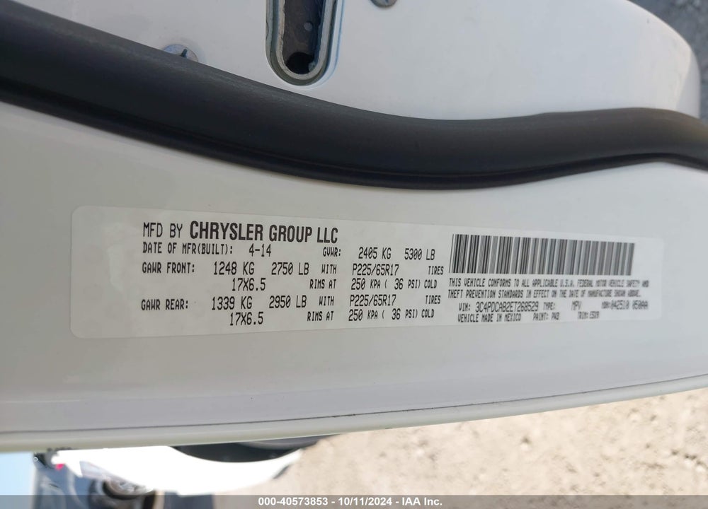 2014 DODGE JOURNEY AMERICAN VALUE PKG VIN: 3C4PDCAB2ET268529