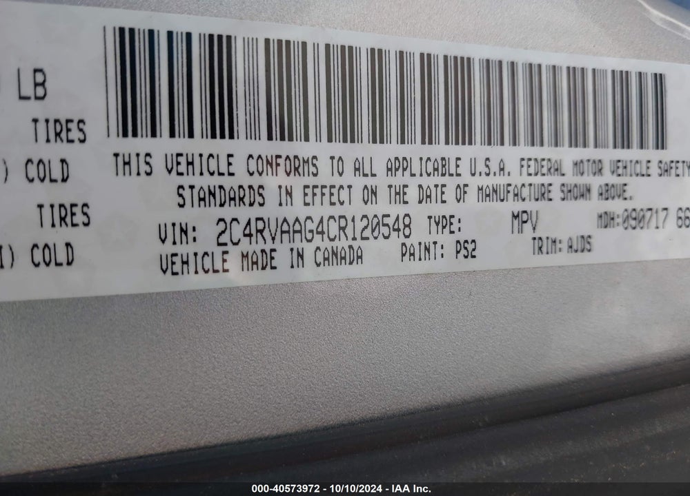 2012 VOLKSWAGEN ROUTAN S VIN: 2C4RVAAGUCR120548