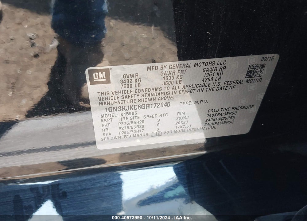 2016 CHEVROLET SUBURBAN LTZ VIN: 1GNSKJKC6GR172045