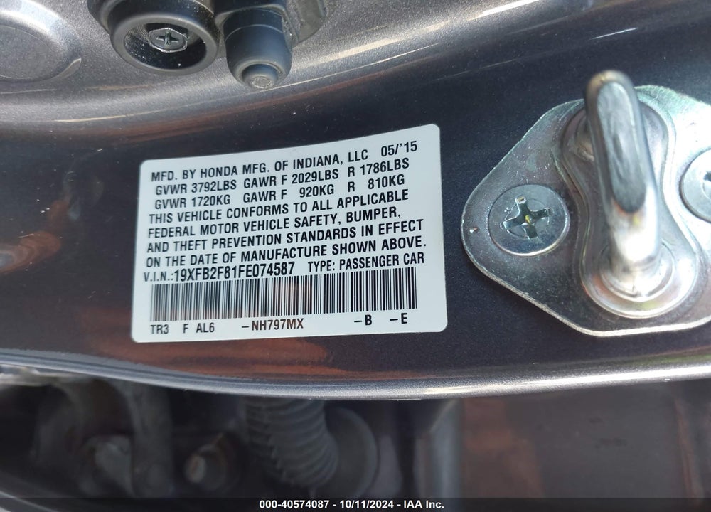 2015 HONDA CIVIC EX VIN: 19XFB2F81FE074587