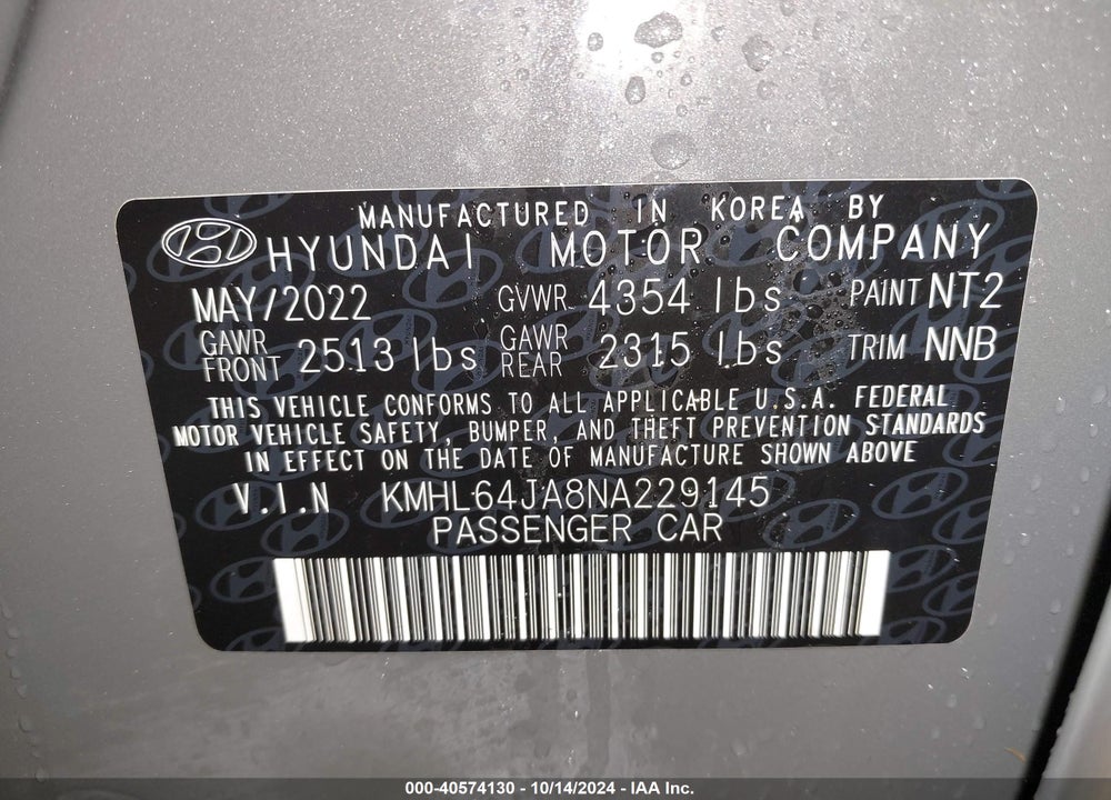 2022 HYUNDAI SONATA SEL VIN: KMHL64JA8NA229145
