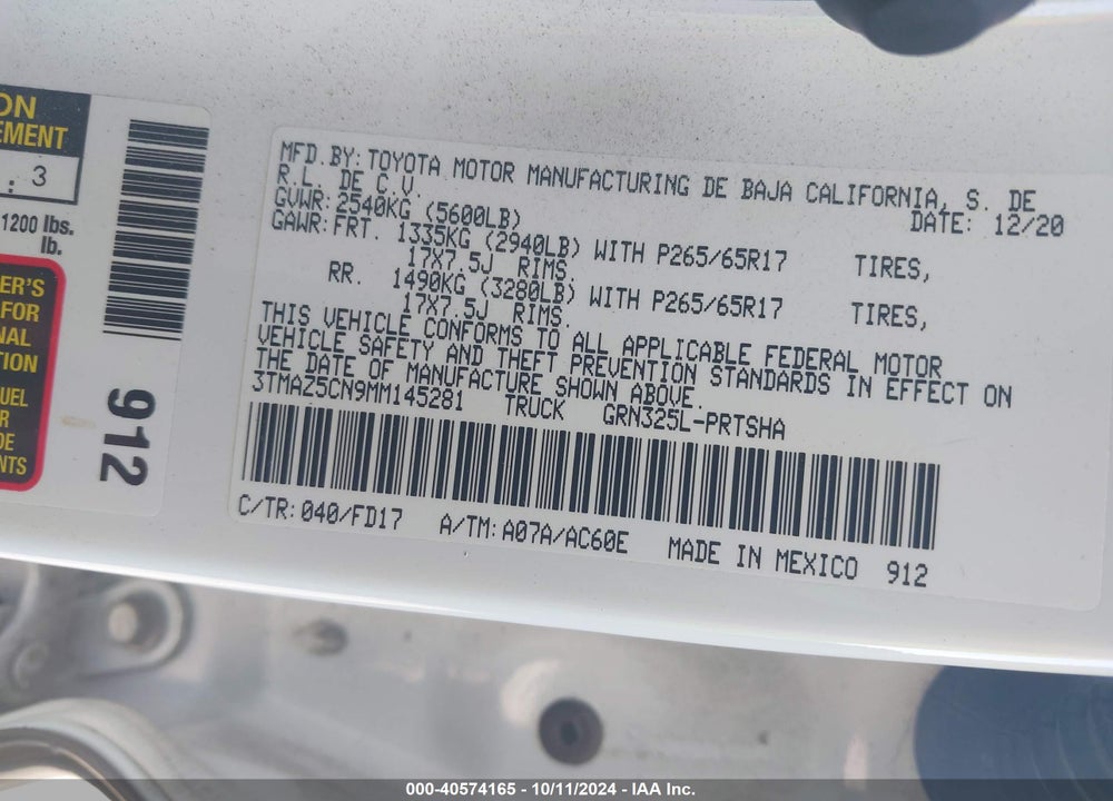 2021 TOYOTA TACOMA TRD SPORT VIN: 3TMAZ5CN9MM145281
