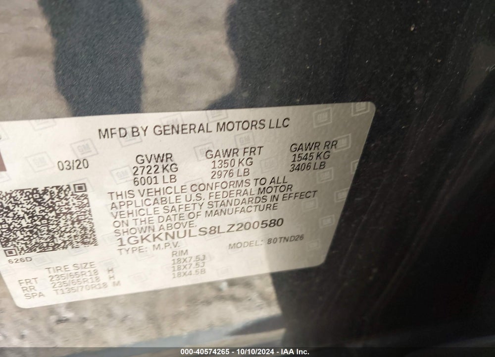 2020 GMC ACADIA AWD SLT VIN: 1GKKNULS8LZ200580