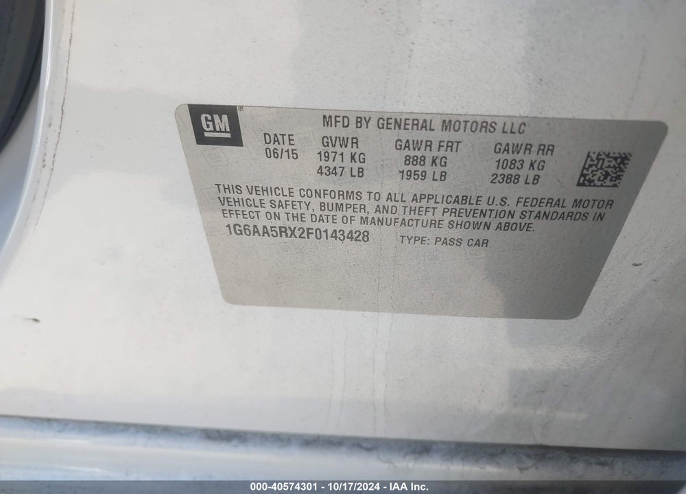 2015 CADILLAC ATS STANDARD VIN: 1G6AA5RX2F0143428