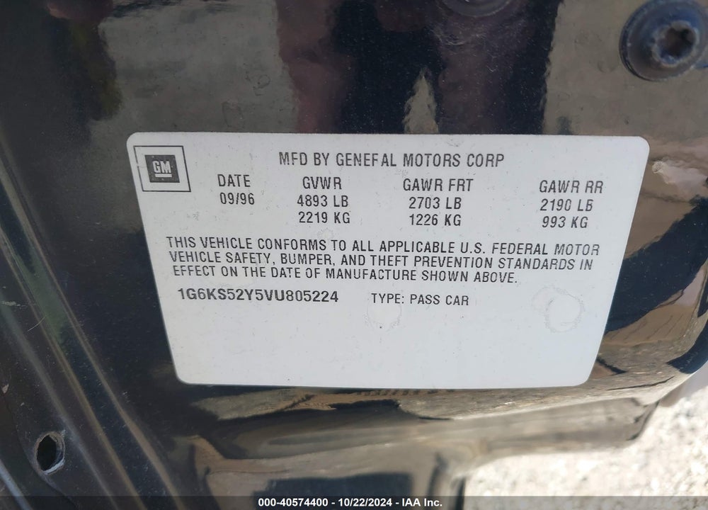 1997 CADILLAC SEVILLE SLS VIN: 1G6KS52Y5VU805224