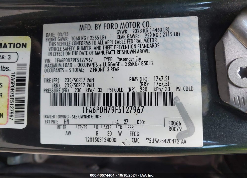 2015 FORD FUSION SE VIN: 1FA6P0H79F5127967
