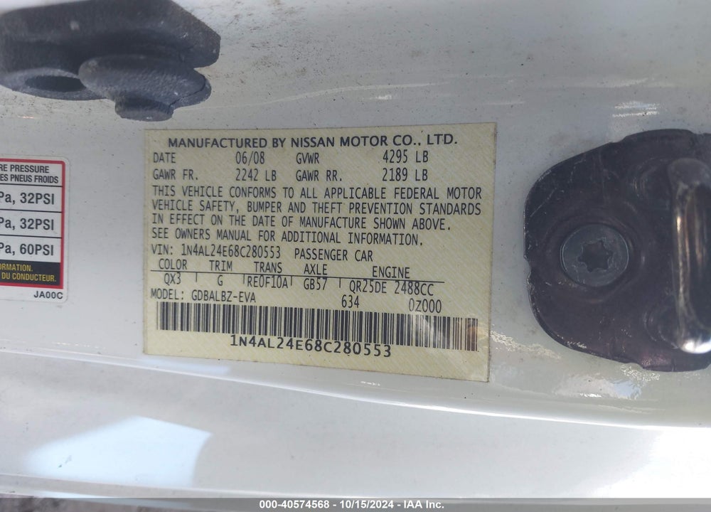 2008 NISSAN ALTIMA 2.5 S VIN: 1N4AL24E68C280553