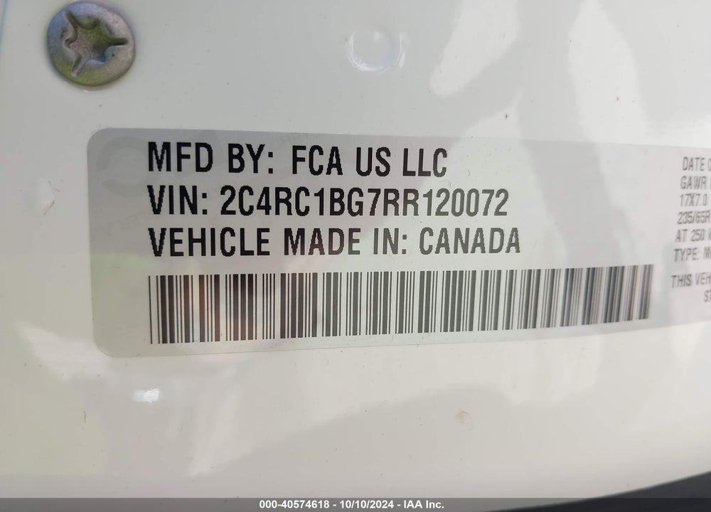 2024 CHRYSLER PACIFICA TOURING L VIN: 2C4RC1BG7RR120072